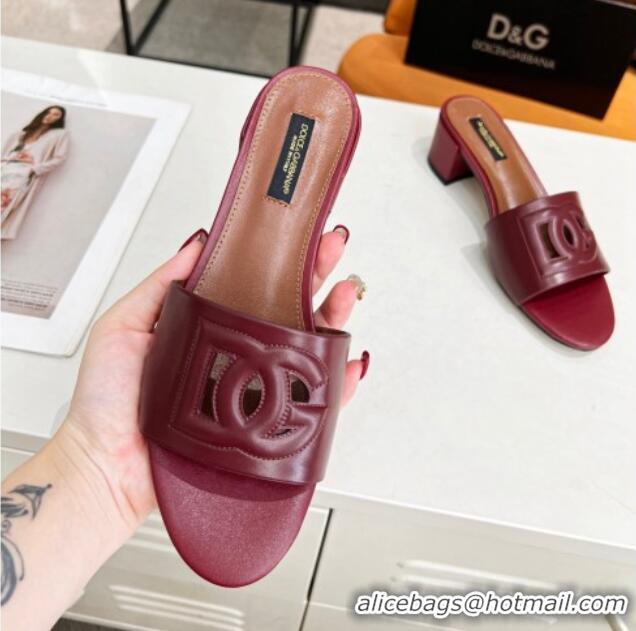 Promotional Dolce&Gabbana Cutout DG Calfskin Heel Slide Sandals 5cm Burgundy 122709