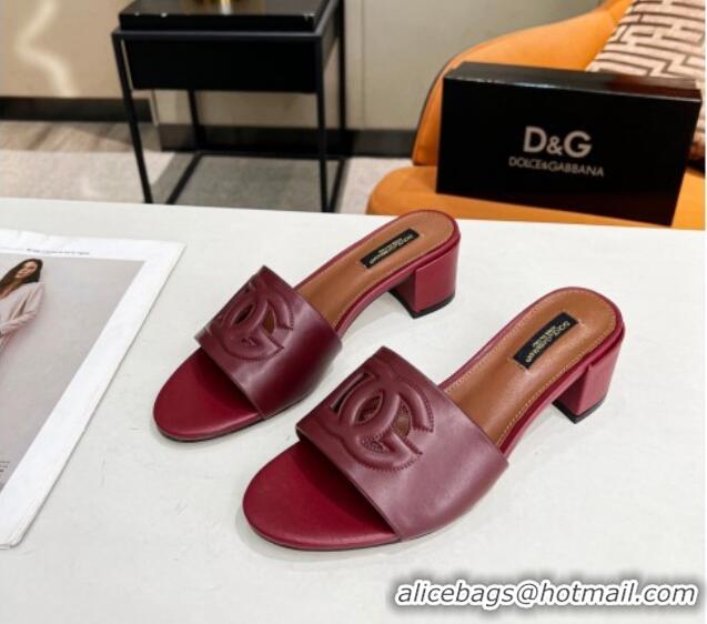 Promotional Dolce&Gabbana Cutout DG Calfskin Heel Slide Sandals 5cm Burgundy 122709