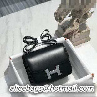 Buy Discount Hermes Constance Box Bag 18cm in Box Calf Leather H7001 Black/Silver (Half-handmade)