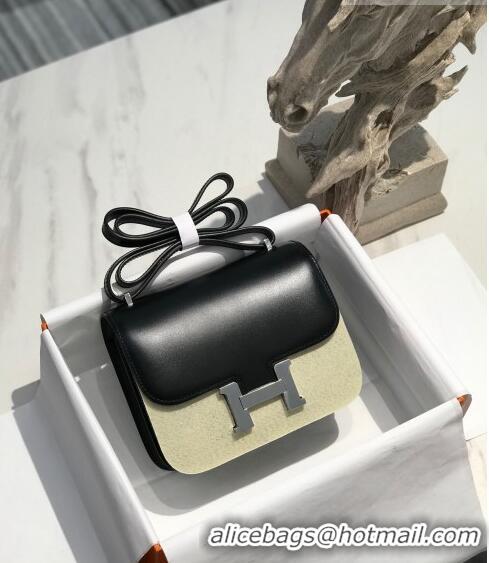 Buy Discount Hermes Constance Box Bag 18cm in Box Calf Leather H7001 Black/Silver (Half-handmade)