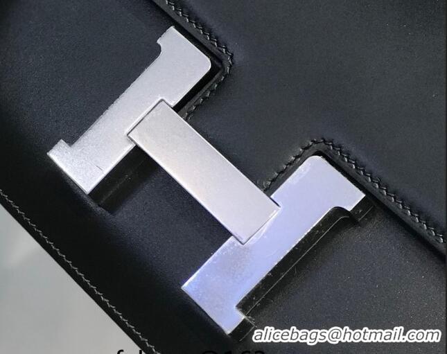 Buy Discount Hermes Constance Box Bag 18cm in Box Calf Leather H7001 Black/Silver (Half-handmade)