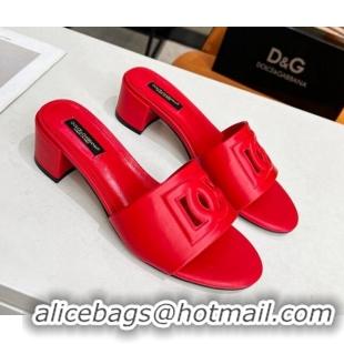 Low Cost Dolce&Gabbana Cutout DG Calfskin Heel Slide Sandals 5cm Red 122710