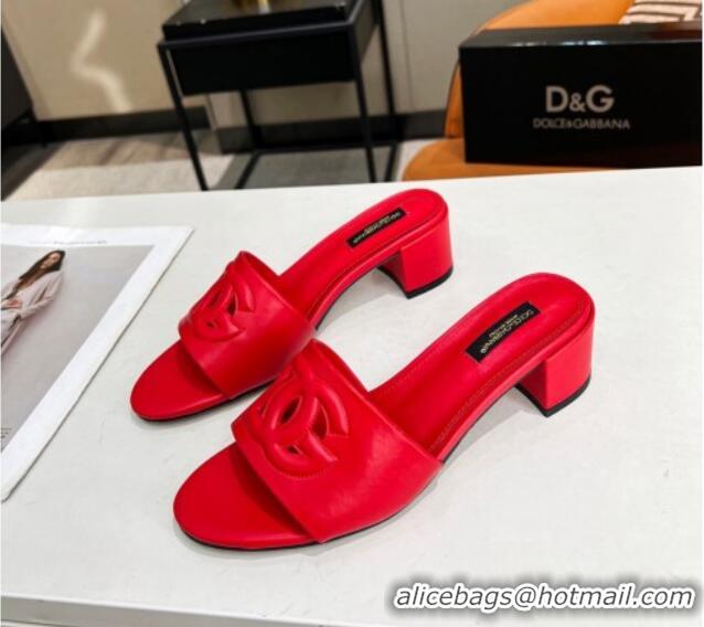 Low Cost Dolce&Gabbana Cutout DG Calfskin Heel Slide Sandals 5cm Red 122710