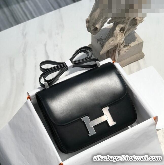 Buy Promotional Hermes Constance Box Bag 23cm in Box Calf Leather H7002 Black/Silver (Half-handmade)