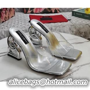 Affordable Price Dolce&Gabbana PVC Slide Sandals with 7.5cm DG Heel Silver 0222129