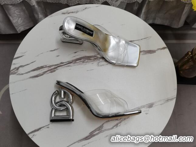 Affordable Price Dolce&Gabbana PVC Slide Sandals with 7.5cm DG Heel Silver 0222129