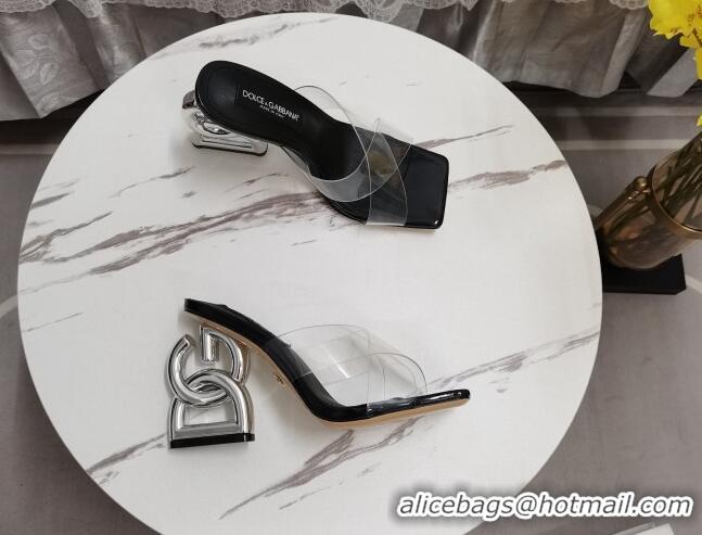 Expensive Dolce&Gabbana PVC Slide Sandals with 10.5cm DG Heel Black 222131