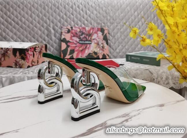 Beautiful Dolce&Gabbana PVC Slide Sandals with 10.5cm DG Heel Green 222133