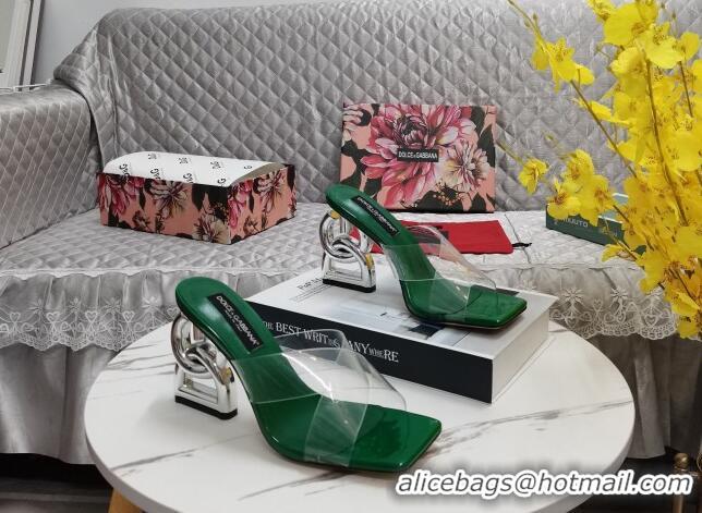 Beautiful Dolce&Gabbana PVC Slide Sandals with 10.5cm DG Heel Green 222133