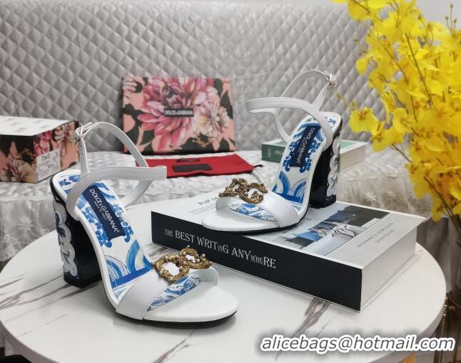 Traditional Discount Dolce&Gabbana Printed Calfskin High Heel Sandals 11cm with DG Charm White 222134