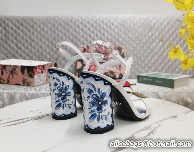 Traditional Discount Dolce&Gabbana Printed Calfskin High Heel Sandals 11cm with DG Charm White 222134