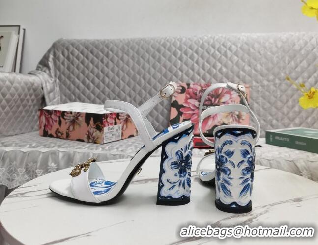 Traditional Discount Dolce&Gabbana Printed Calfskin High Heel Sandals 11cm with DG Charm White 222134