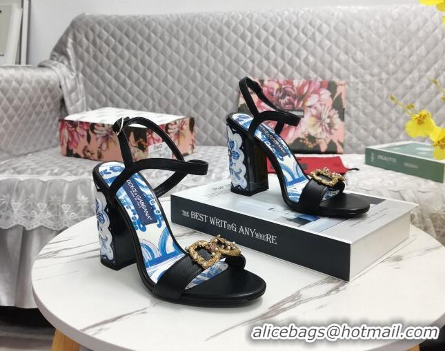 Purchase Dolce&Gabbana Printed Calfskin High Heel Sandals 11cm with DG Charm Black 222135