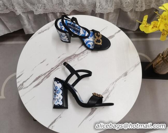 Purchase Dolce&Gabbana Printed Calfskin High Heel Sandals 11cm with DG Charm Black 222135