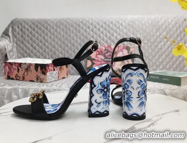 Purchase Dolce&Gabbana Printed Calfskin High Heel Sandals 11cm with DG Charm Black 222135