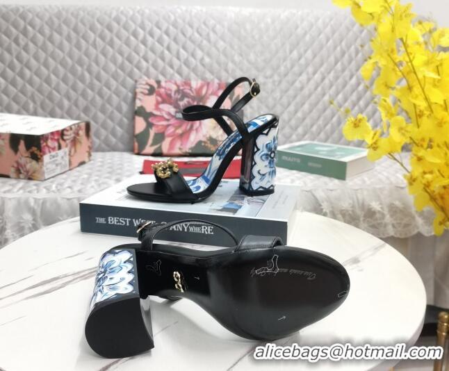 Purchase Dolce&Gabbana Printed Calfskin High Heel Sandals 11cm with DG Charm Black 222135