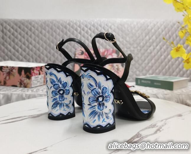 Purchase Dolce&Gabbana Printed Calfskin High Heel Sandals 11cm with DG Charm Black 222135