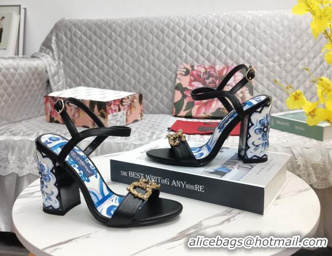 Purchase Dolce&Gabbana Printed Calfskin High Heel Sandals 11cm with DG Charm Black 222135