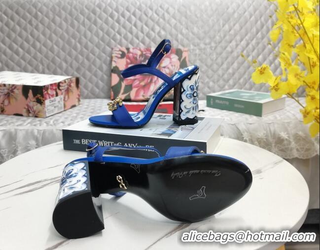 Good Quality Dolce&Gabbana Printed Calfskin High Heel Sandals 11cm with DG Charm Blue 222136