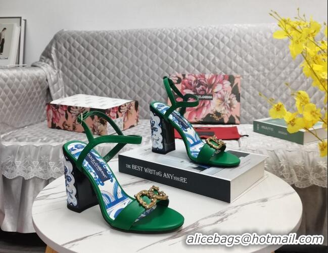 Good Looking Dolce&Gabbana Printed Calfskin High Heel Sandals 11cm with DG Charm Green 222138