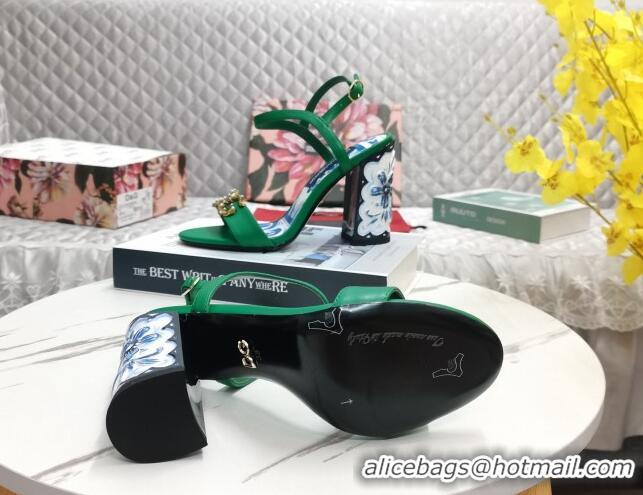 Good Looking Dolce&Gabbana Printed Calfskin High Heel Sandals 11cm with DG Charm Green 222138