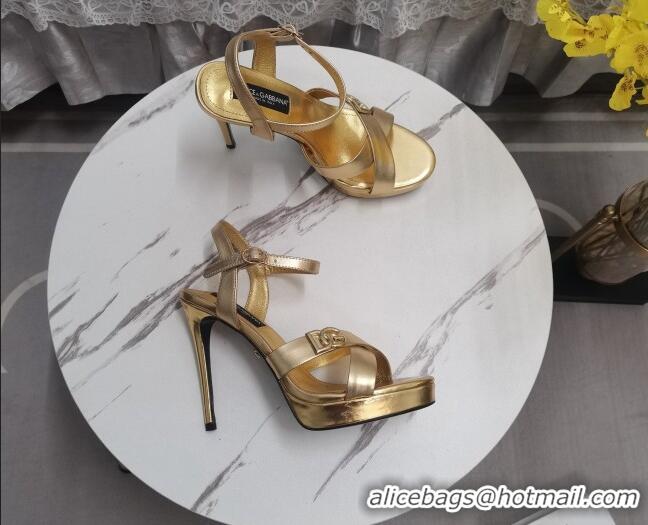 Good Product Dolce&Gabbana DG Calfskin High Heel Platform Sandals 12cm Gold 222139