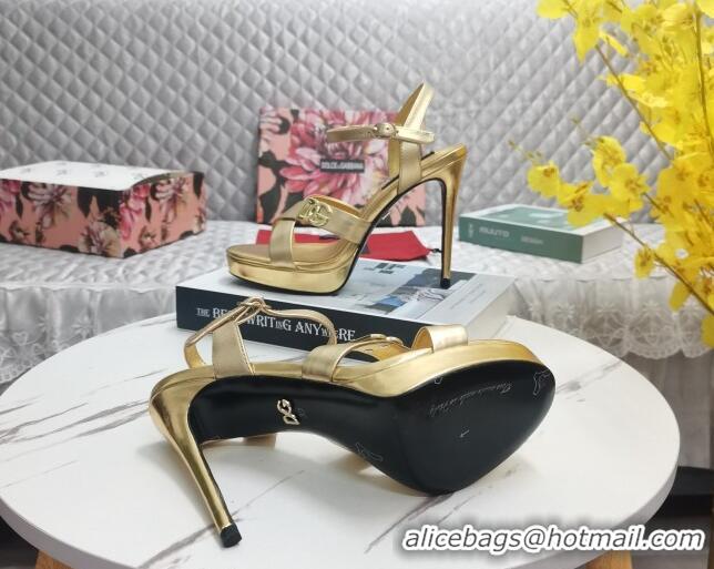 Good Product Dolce&Gabbana DG Calfskin High Heel Platform Sandals 12cm Gold 222139