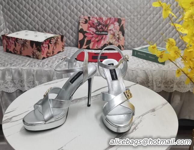 Popular Style Dolce&Gabbana DG Calfskin High Heel Platform Sandals 12cm Silver 222140