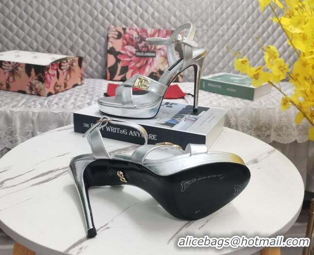 Popular Style Dolce&Gabbana DG Calfskin High Heel Platform Sandals 12cm Silver 222140