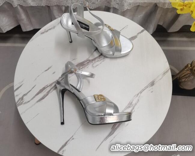 Popular Style Dolce&Gabbana DG Calfskin High Heel Platform Sandals 12cm Silver 222140