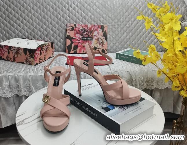 Best Product Dolce&Gabbana DG Calfskin High Heel Platform Sandals 12cm Light Pink 222141