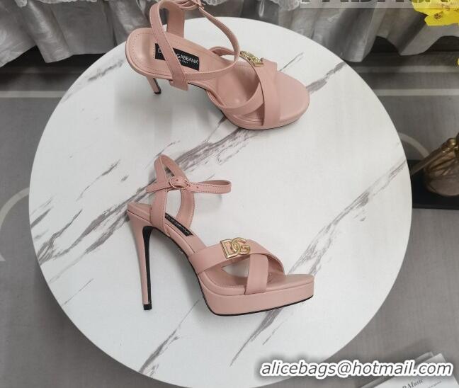 Best Product Dolce&Gabbana DG Calfskin High Heel Platform Sandals 12cm Light Pink 222141