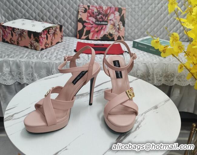 Best Product Dolce&Gabbana DG Calfskin High Heel Platform Sandals 12cm Light Pink 222141