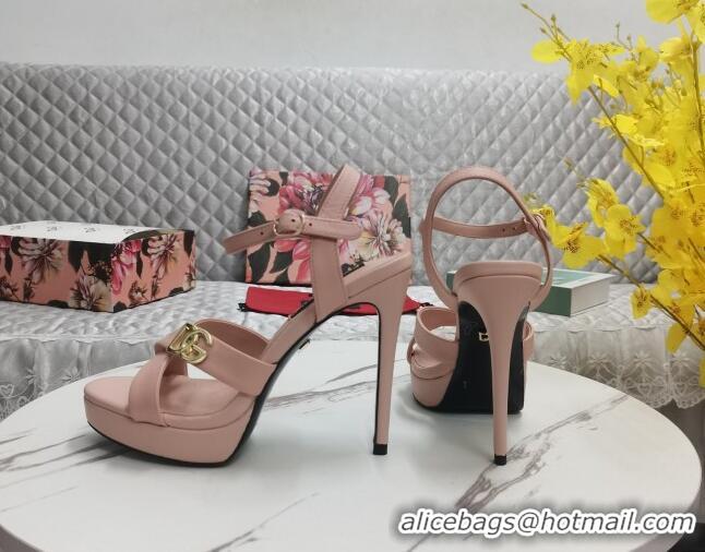 Best Product Dolce&Gabbana DG Calfskin High Heel Platform Sandals 12cm Light Pink 222141