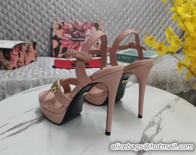 Best Product Dolce&Gabbana DG Calfskin High Heel Platform Sandals 12cm Light Pink 222141