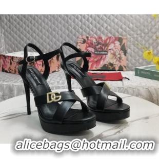 Unique Style Dolce&Gabbana DG Calfskin High Heel Platform Sandals 12cm Black 222142