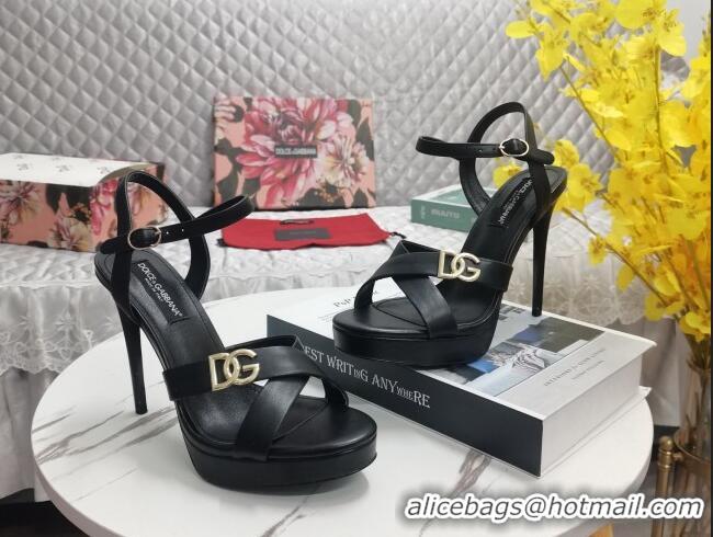 Unique Style Dolce&Gabbana DG Calfskin High Heel Platform Sandals 12cm Black 222142