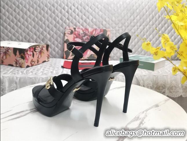 Unique Style Dolce&Gabbana DG Calfskin High Heel Platform Sandals 12cm Black 222142