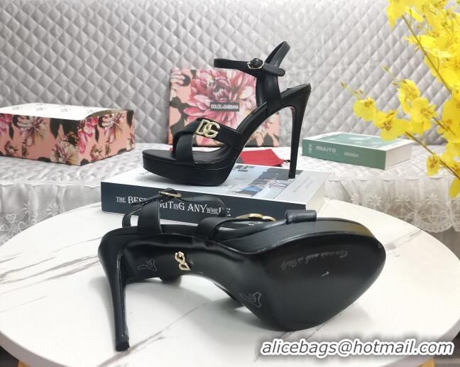 Unique Style Dolce&Gabbana DG Calfskin High Heel Platform Sandals 12cm Black 222142