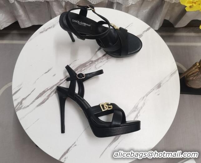 Unique Style Dolce&Gabbana DG Calfskin High Heel Platform Sandals 12cm Black 222142