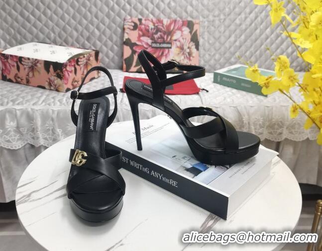 Unique Style Dolce&Gabbana DG Calfskin High Heel Platform Sandals 12cm Black 222142