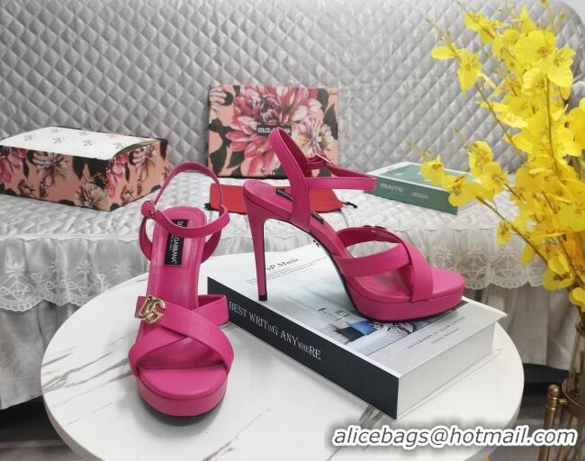 Best Grade Dolce&Gabbana DG Calfskin High Heel Platform Sandals 12cm Dark Pink 222143