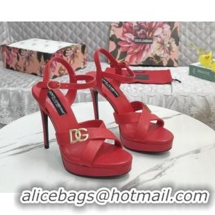 Pretty Style Dolce&Gabbana DG Calfskin High Heel Platform Sandals 12cm Red 222144