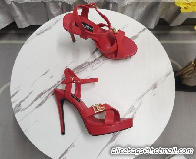 Pretty Style Dolce&Gabbana DG Calfskin High Heel Platform Sandals 12cm Red 222144