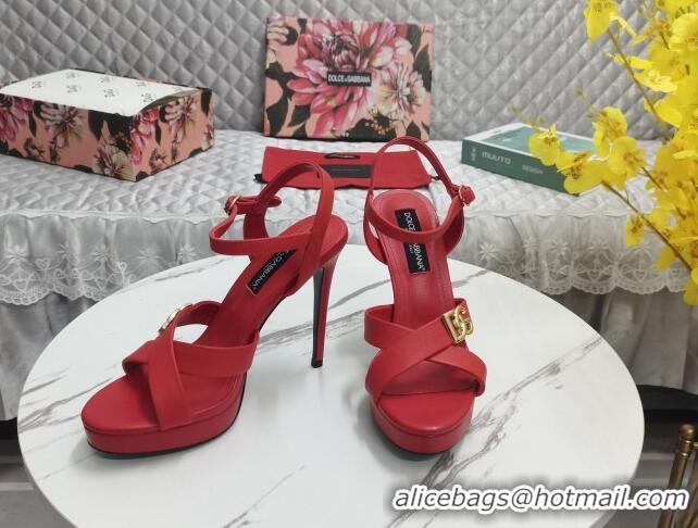 Pretty Style Dolce&Gabbana DG Calfskin High Heel Platform Sandals 12cm Red 222144