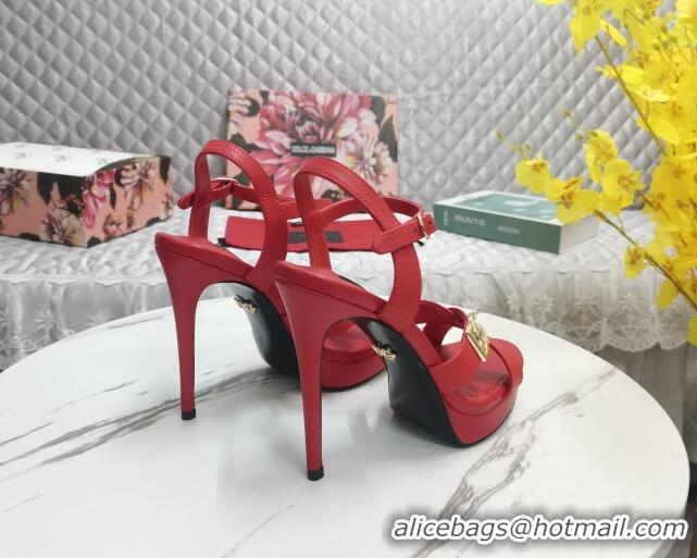 Pretty Style Dolce&Gabbana DG Calfskin High Heel Platform Sandals 12cm Red 222144