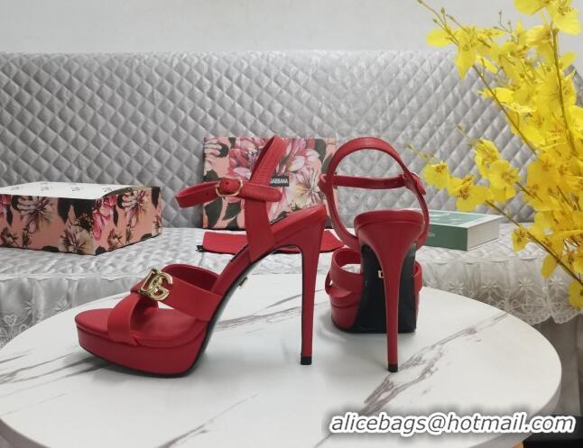 Pretty Style Dolce&Gabbana DG Calfskin High Heel Platform Sandals 12cm Red 222144