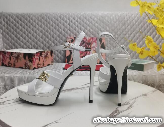 Top Design Dolce&Gabbana DG Calfskin High Heel Platform Sandals 12cm White 222145