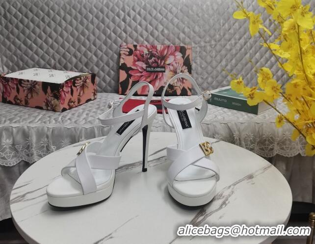 Top Design Dolce&Gabbana DG Calfskin High Heel Platform Sandals 12cm White 222145