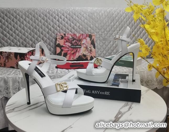 Top Design Dolce&Gabbana DG Calfskin High Heel Platform Sandals 12cm White 222145